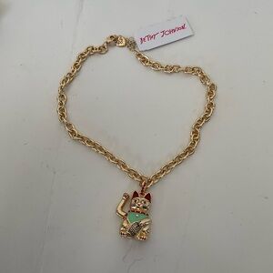 BETSEY JOHNSON Colorful Ceramic & Gold-Tone Lucky waving Cat Chain Necklace